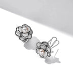 3D Stereo Camellia Freshwater Pearl Earrings