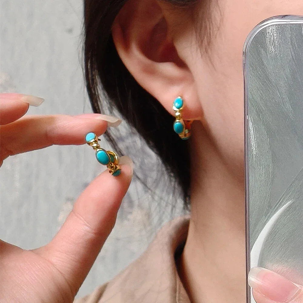 Turquoise Egg-Shaped S925 Silver Luxury Earrings - OOAKB