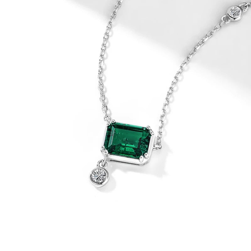 Emerald Small Square Collar Necklace S925 Silver Women's Style