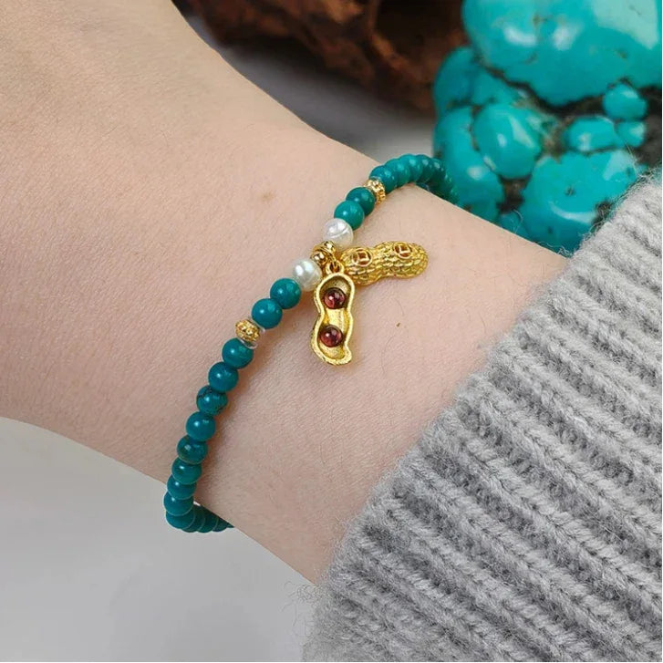 Natural Turquoise Bamboo Leaf Band Luxury Ring - OOAKB