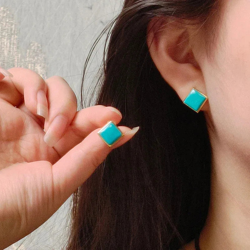 Natural American Turquoise Square Earrings - OOAKB