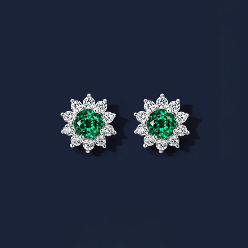 Brilliant Series Emerald Sunflower Earrings