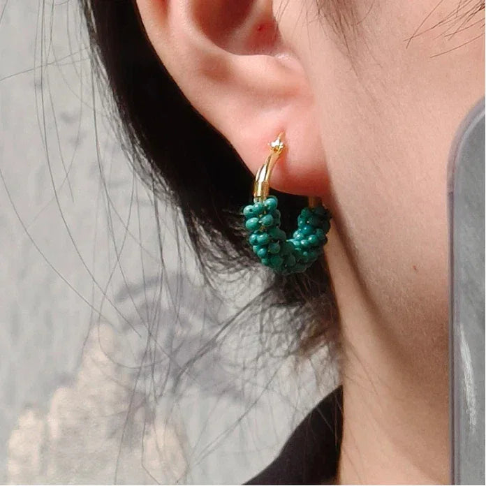 Natural Turquoise Millet Bead Woven Earrings - OOAKB