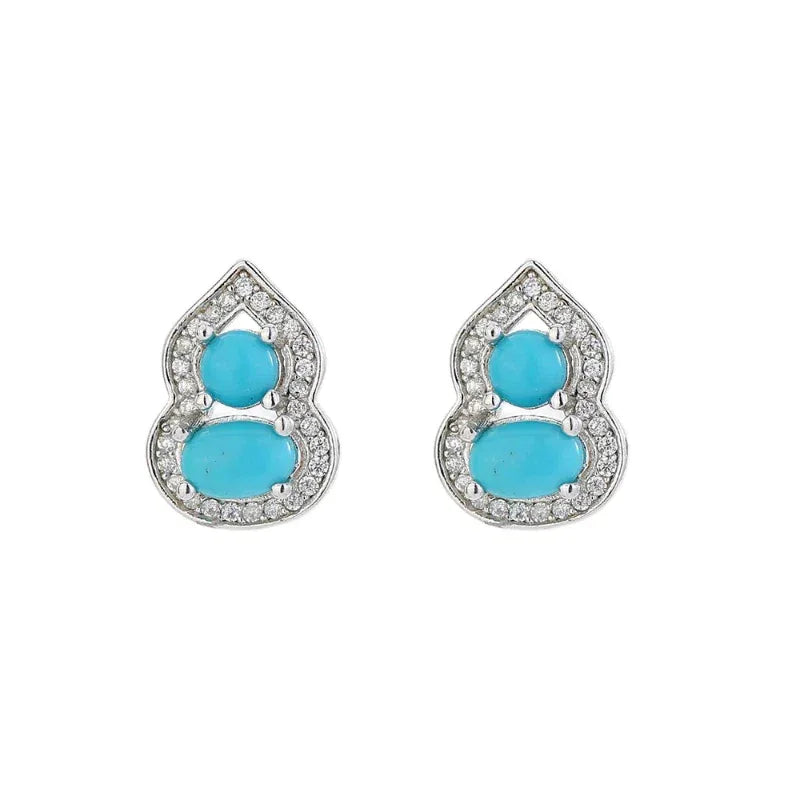 Turquoise Gourd Shape S925 Silver Luxury Earrings - OOAKB