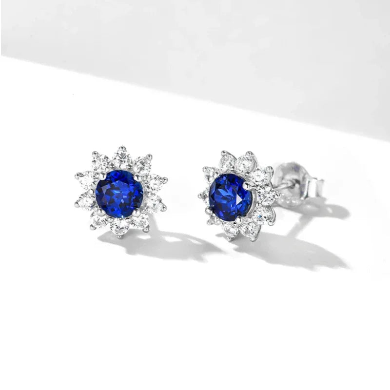Brilliant Series Sapphire Sunflower Four-Claw Earrings S925 Silver - OOAKB