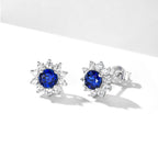 Brilliant Series Sapphire Sunflower Four-Claw Earrings S925 Silver