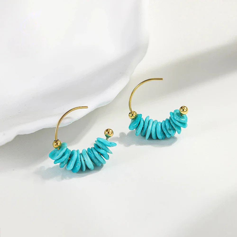 Turquoise Seed Material Geometric Shape Earrings - OOAKB