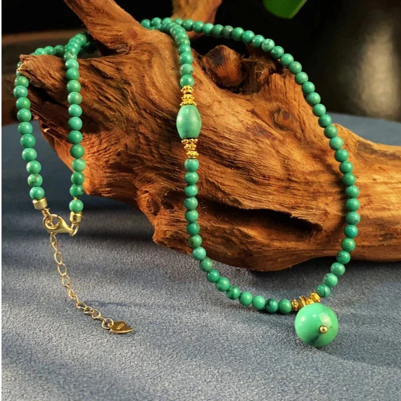 Turquoise Round Bead Pendant S925 Silver DIY Necklace - OOAKB