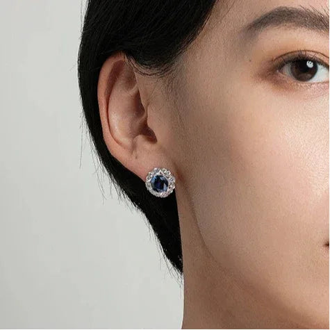 Royal Blue Sapphire S925 Silver Rhodium-Plated Earrings - OOAKB