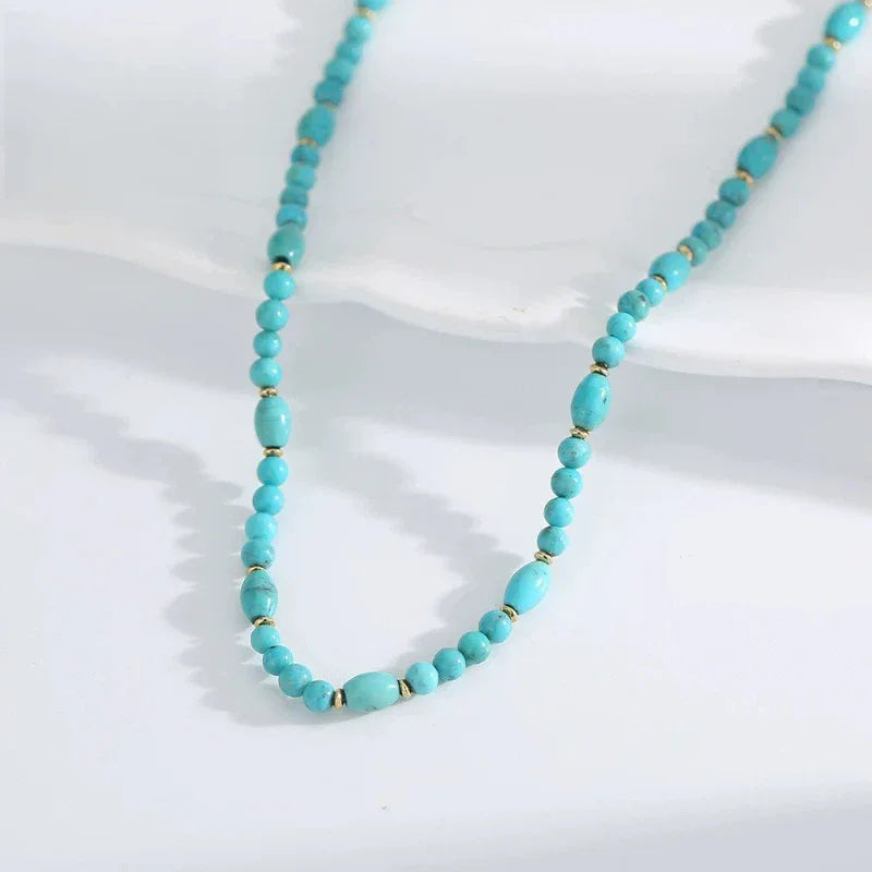 Natural Turquoise Round & Barrel Bead DIY Luxury Necklace - OOAKB