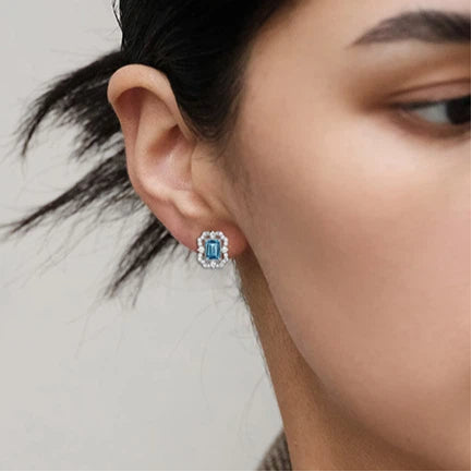 Topaz S925 Rhodium Plated Square Hollow Earrings