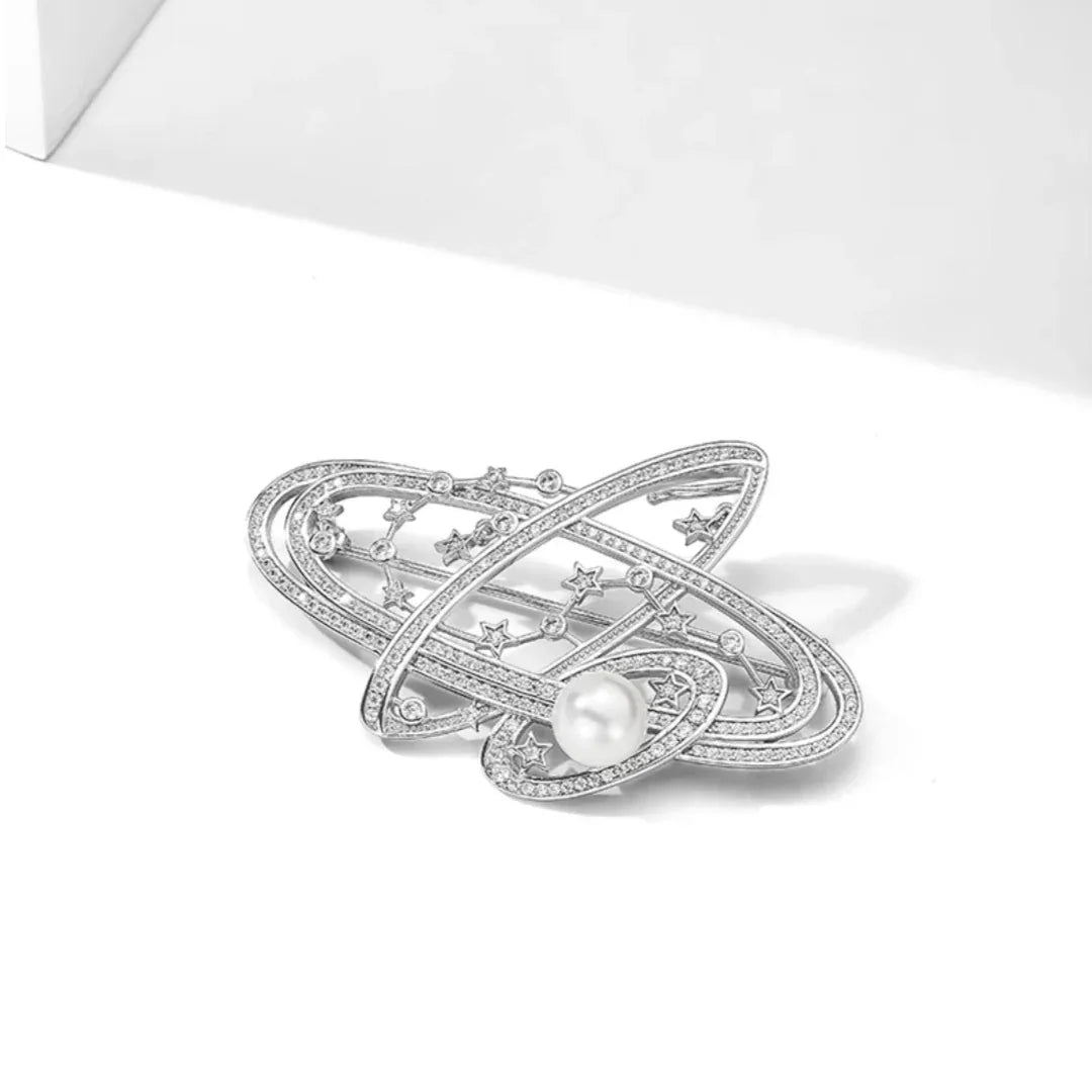 Pearl Brilliant Galaxy Planet Ring Brooch S925 Silver Women's Style - OOAKB