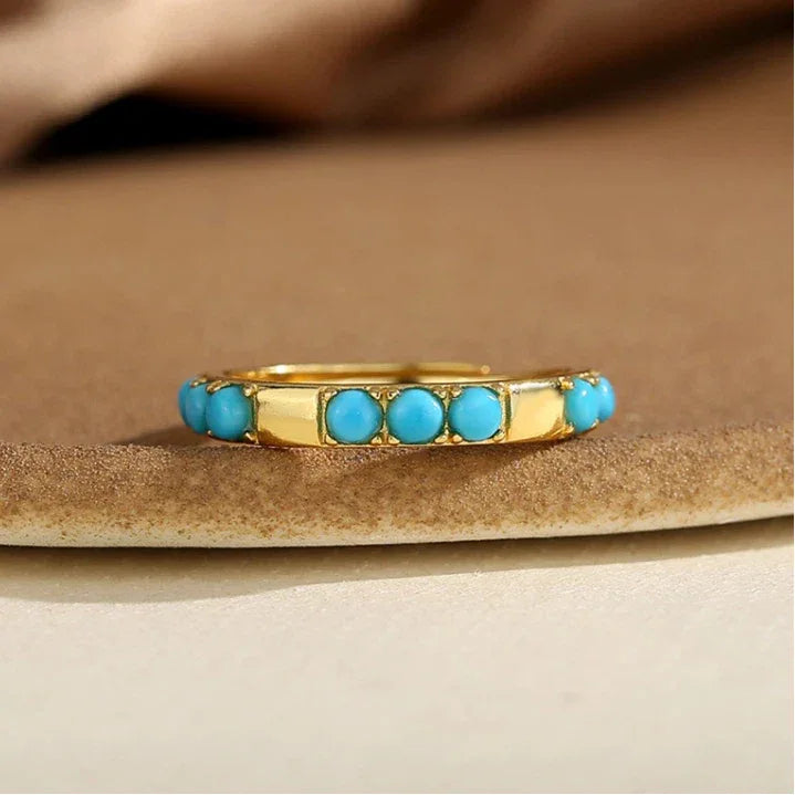 Turquoise Round Band Ring S925 Silver Plated 18K Gold Ring - OOAKB