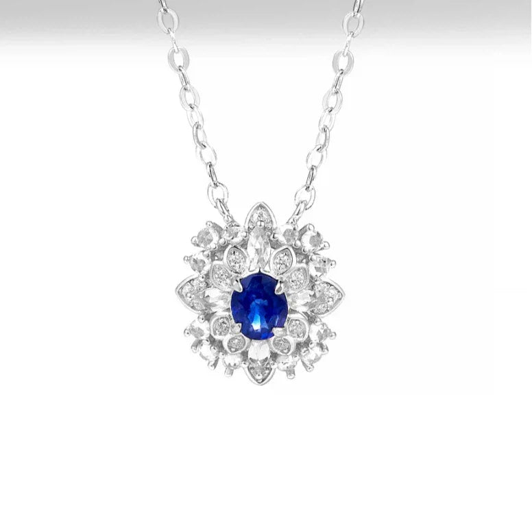 Sapphire S925 Silver Snowflake Shape Collarbone Necklace - OOAKB