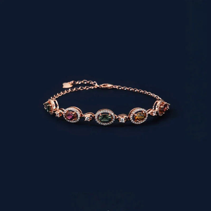 Colored Tourmaline Bracelet S925 Silver Women's Style - OOAKB