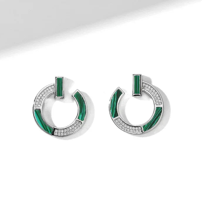 Malachite Small Round Disc Coin Earrings S925 Silver - OOAKB
