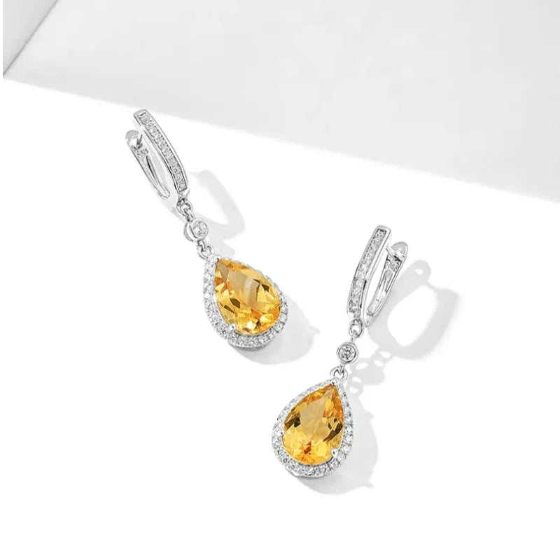 Citrine Teardrop Earrings S925 Silver Women's - OOAKB