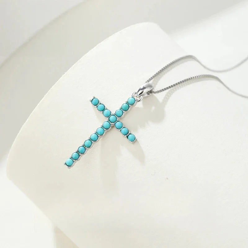 Natural Turquoise Cross Necklace - OOAKB