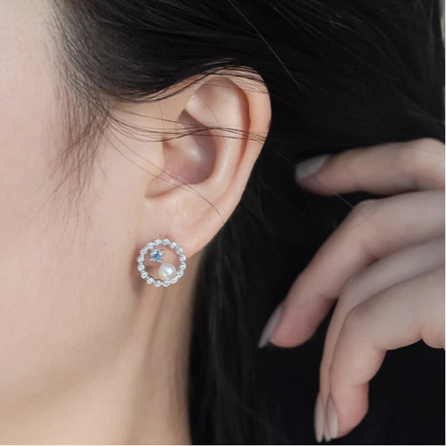 Blue Topaz S925 Silver Saltwater Pearl Earrings