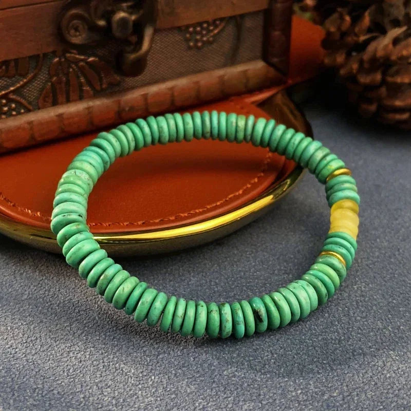 Natural Turquoise Abacus Bead & Beeswax Luxury Bracelet - OOAKB