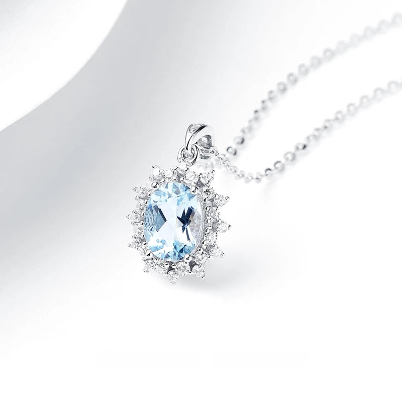 1.2 Carat Natural Aquamarine Princess Diana Style Necklace