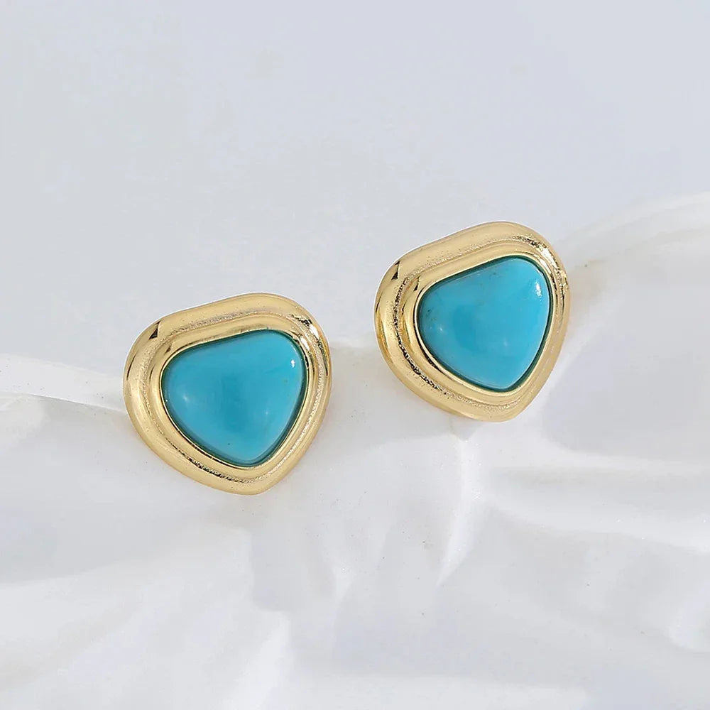 Natural Turquoise Heart-Shaped Luxury Earrings - OOAKB