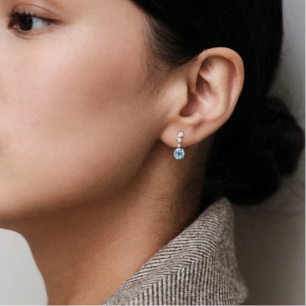 Topaz S925 Rhodium Plated Ice Blue Zircon Earrings