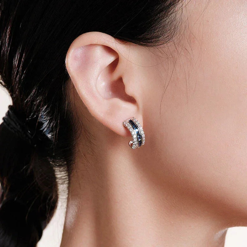 Sapphire S925 Silver C-Shape Earrings - OOAKB
