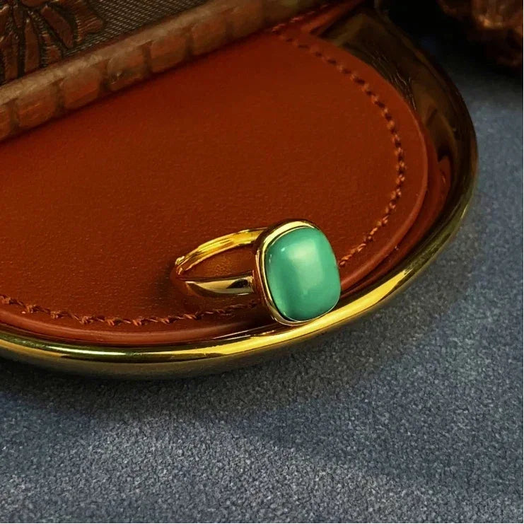 Turquoise Egg-Shaped S925 Silver Open Ring - OOAKB