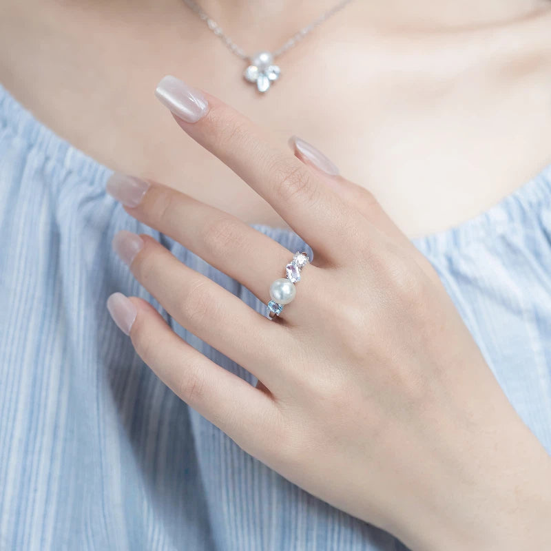 Topaz S925 Silver Saltwater Pearl Ring