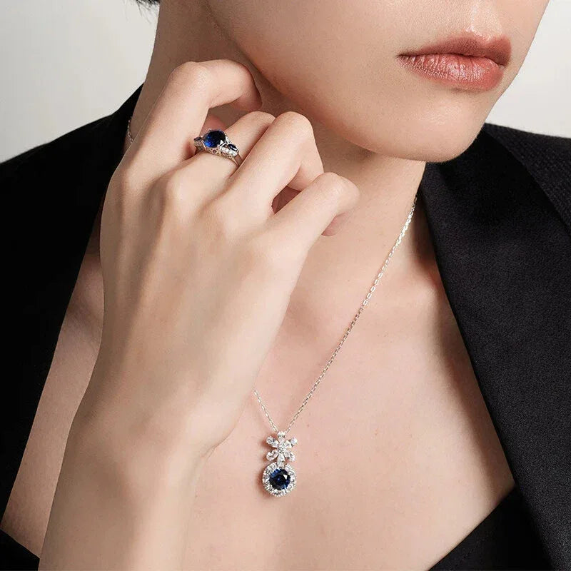 Sapphire S925 Silver Rhodium-Plated Daisy Full-Zircon Collarbone Chain - OOAKB