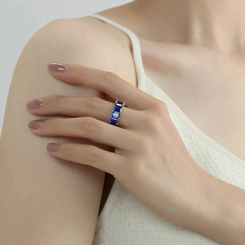 Sapphire S925 Silver Square Eternity Ring - OOAKB