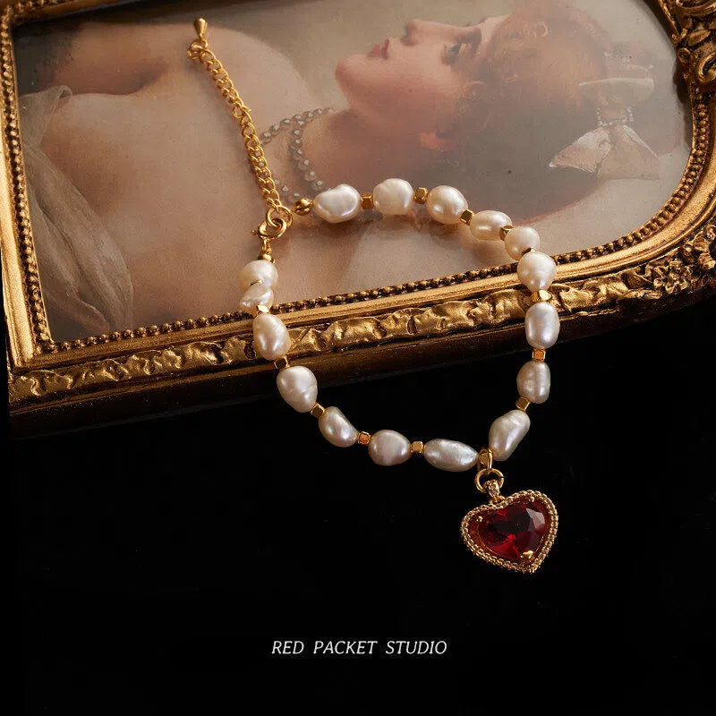 French Retro Heart-Shaped Pearl Bracelet