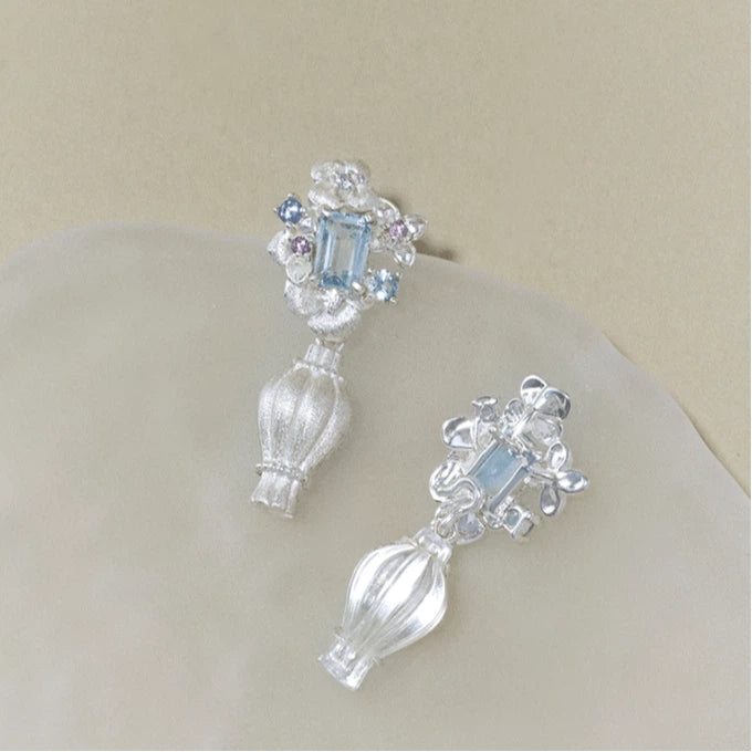 Topaz S925 Silver Detachable Flower Earrings