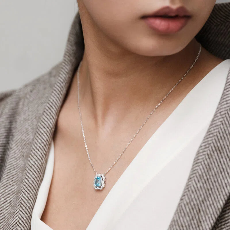 Topaz S925 Rhodium Plated Square Candy Necklace