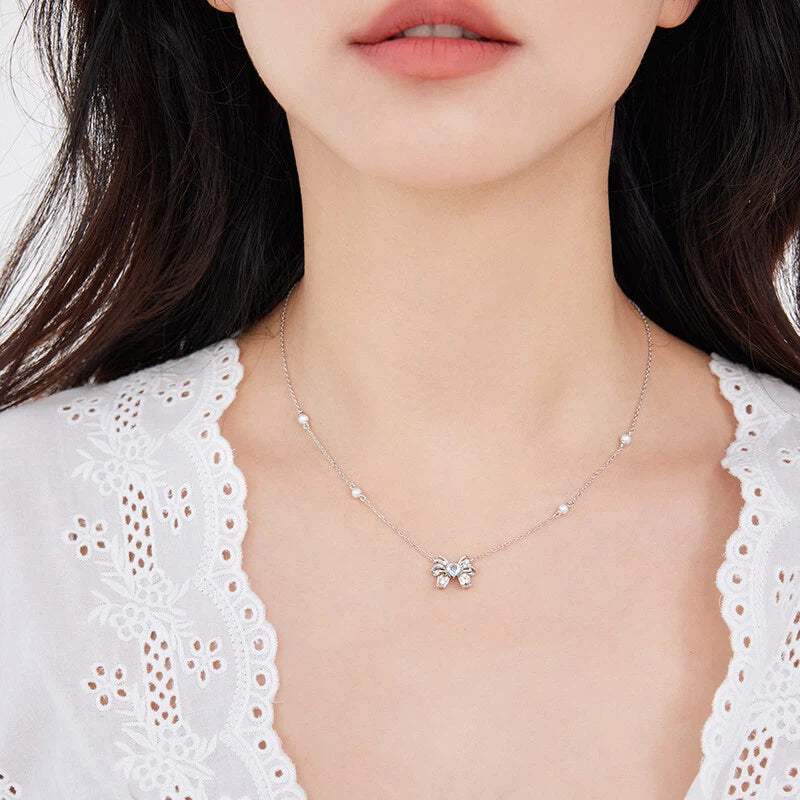 Topaz S925 Silver Bowknot Pearl Necklace