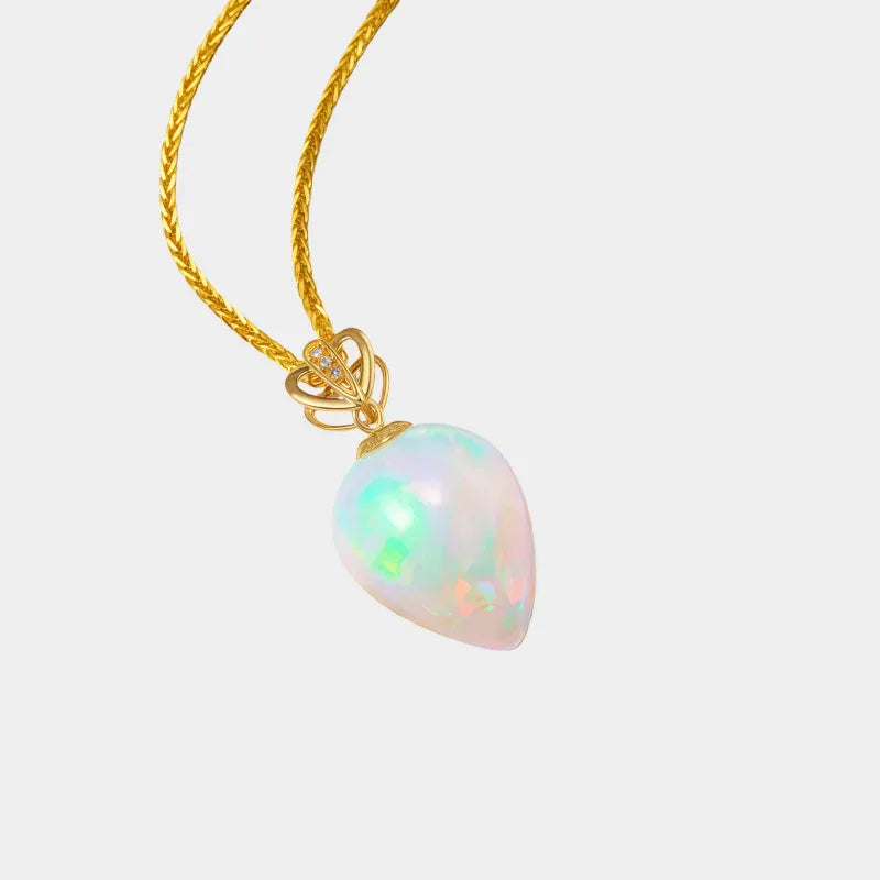 Natural Iridescent Opal 18K Clasp S925 Silver Collarbone Necklace - OOAKB