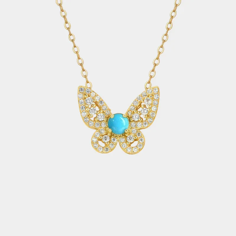 Lucky Butterfly Natural Turquoise Butterfly Necklace - OOAKB