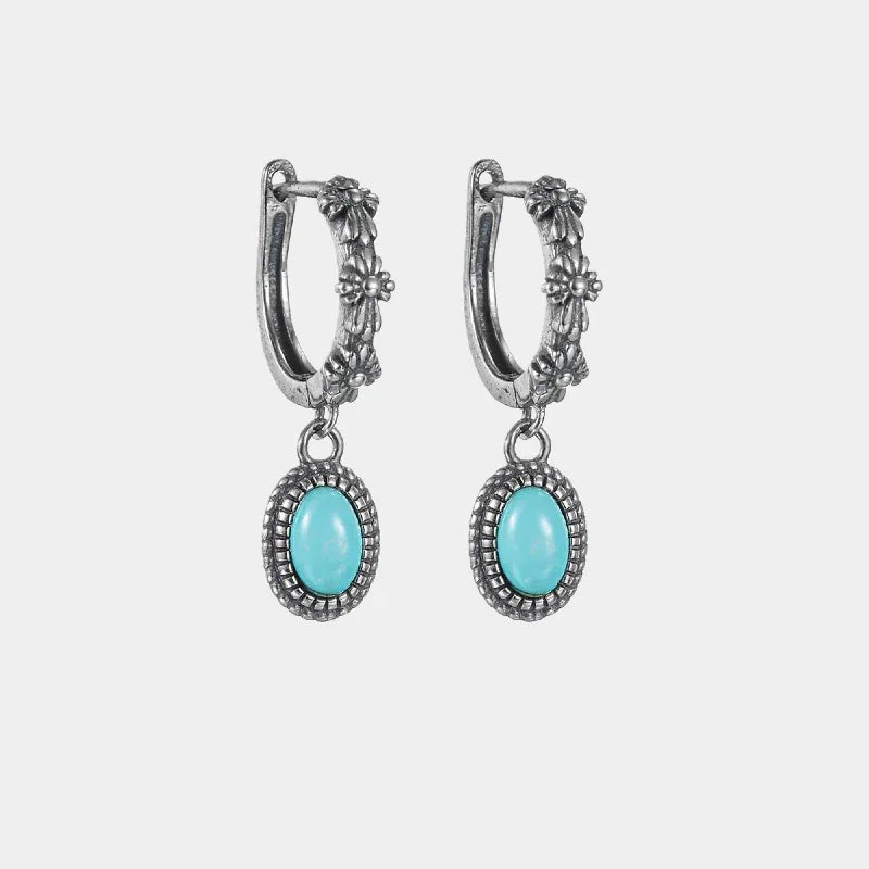 Silver Turquoise Retro Dangle Earrings - OOAKB