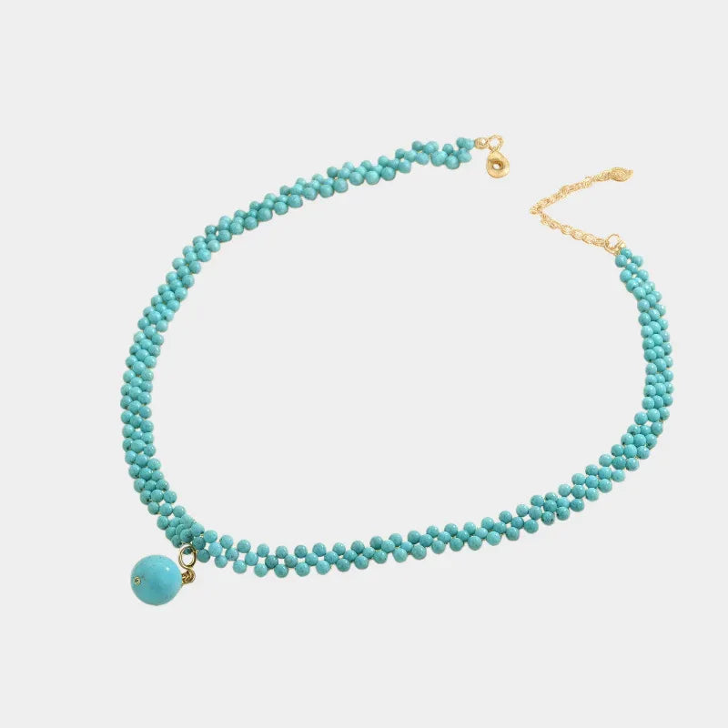 Natural Turquoise Round Bead DIY Luxury Necklace - OOAKB