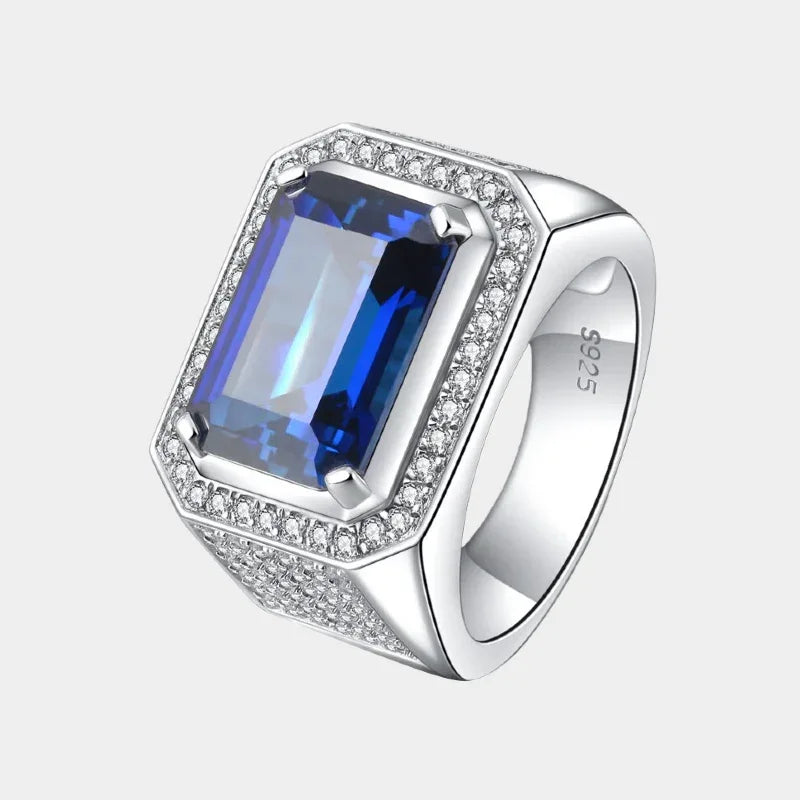 S925 Sterling Silver Plated Gold Sapphire Men's Single Ring - OOAKB