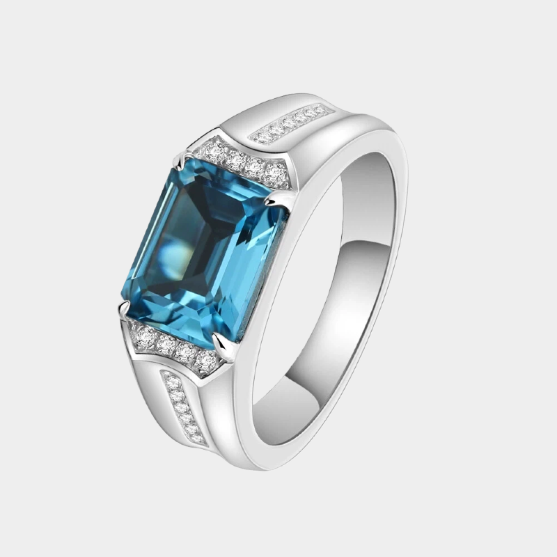 S925 Silver Topaz Men's Ring  5ct