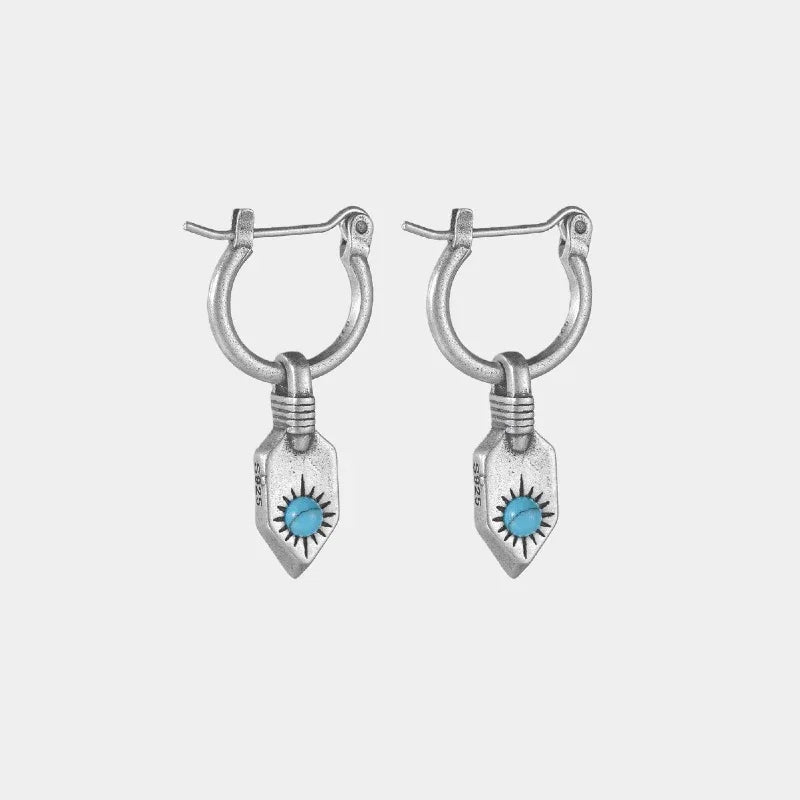 Silver Turquoise Shield Earrings Unisex - OOAKB