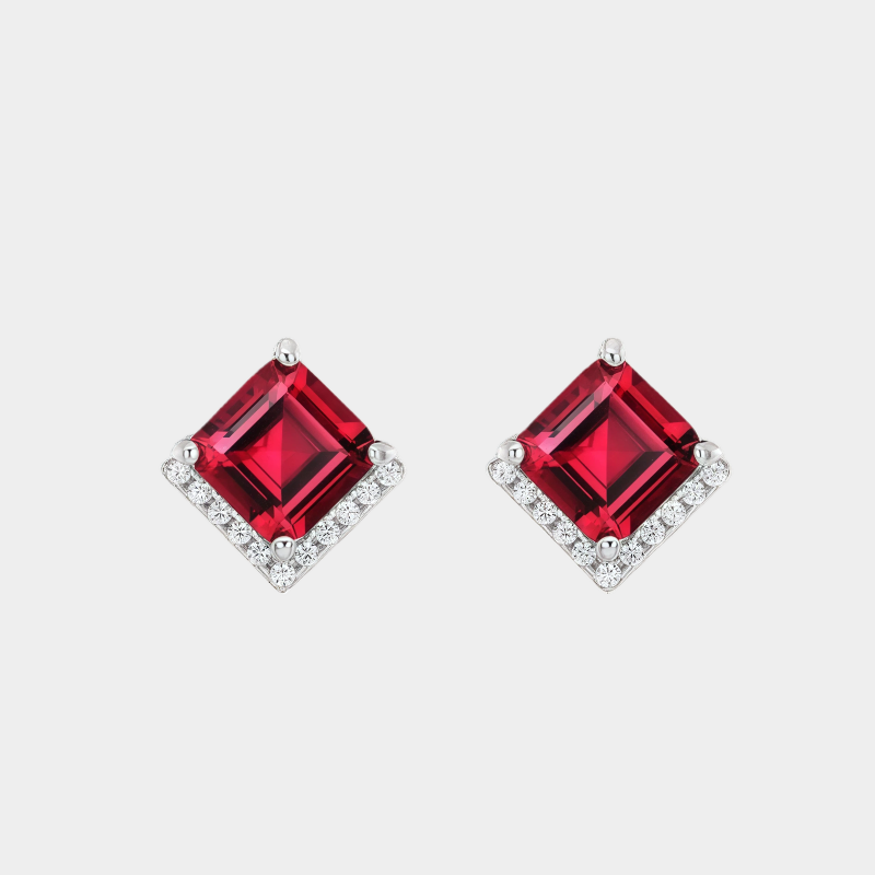 Ruby Rhombus Small Square Sugar Earrings