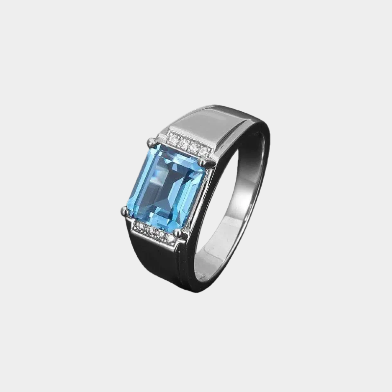 Silver Topaz Men's Ring Inlaid Zircons 4.3ct 8*10mm