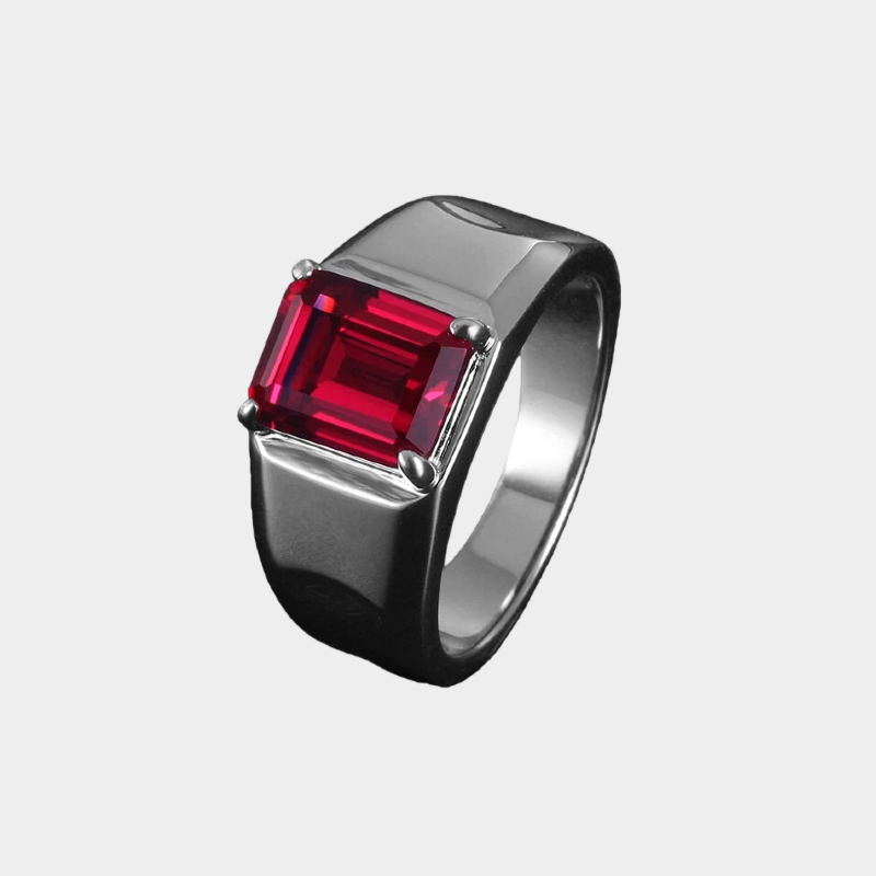 Silver Thick Plated White Gold Ruby Men's Ring  3.5ct