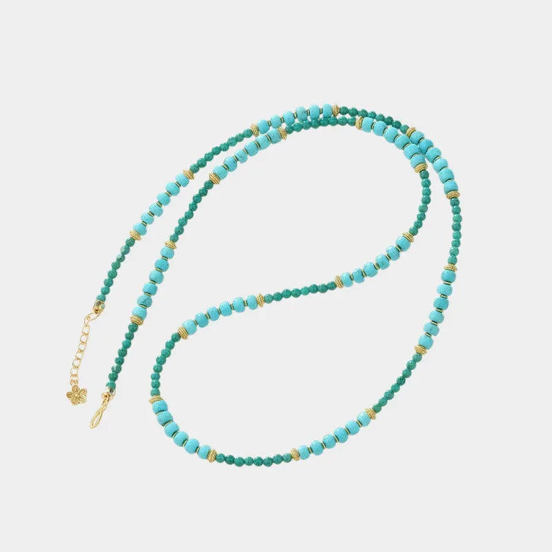 Natural Turquoise Straight-Cut & Round Bead Luxury Necklace - OOAKB