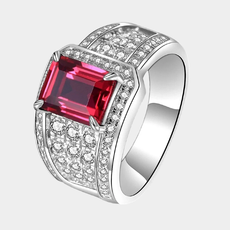 Silver Thick Plated White Gold Ruby Men's Ring 2.5ct