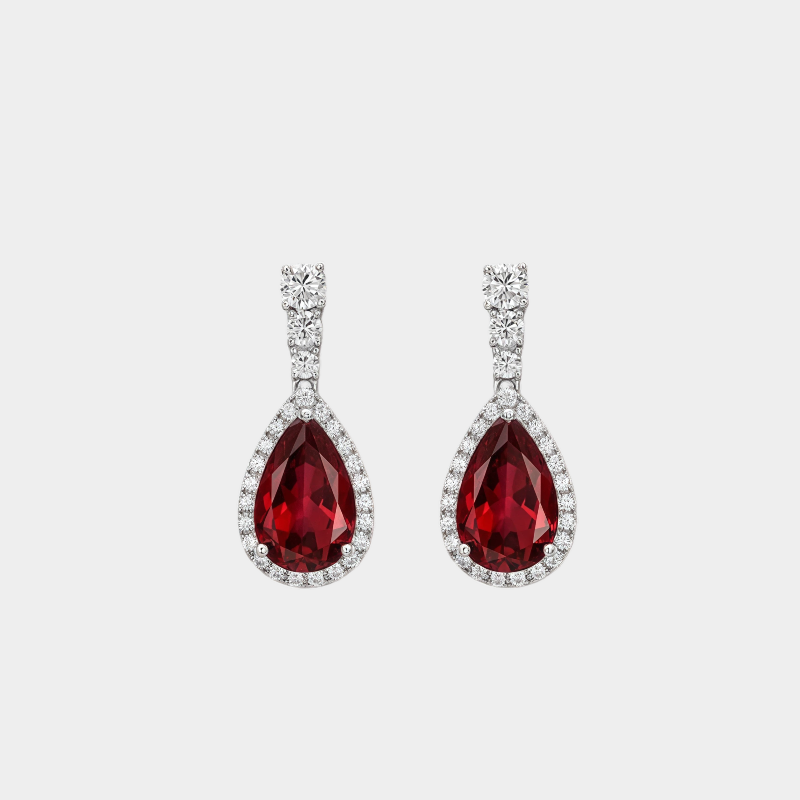 Ruby Teardrop Earrings S925 Silver Women's Style