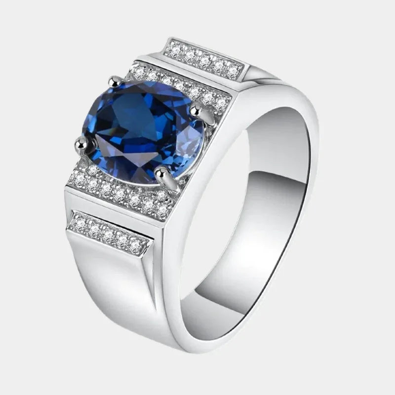 Silver Plated Gold Sapphire Men's Ring 3.45ct - OOAKB
